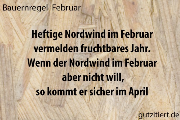 Bauernregel Heftige Nordwind im Februar vermelden fruchtbares Jahr. Wenn der Nordwind im Februar aber nicht will, so kommt er sicher im April.