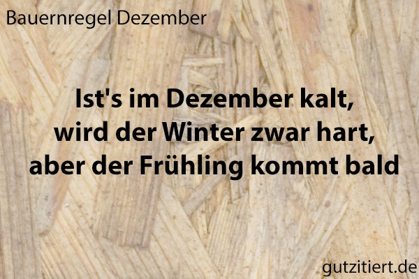 Bauernregel Ist's im Dezember kalt, wird der Winter zwar hart, aber der Frühling kommt bald.